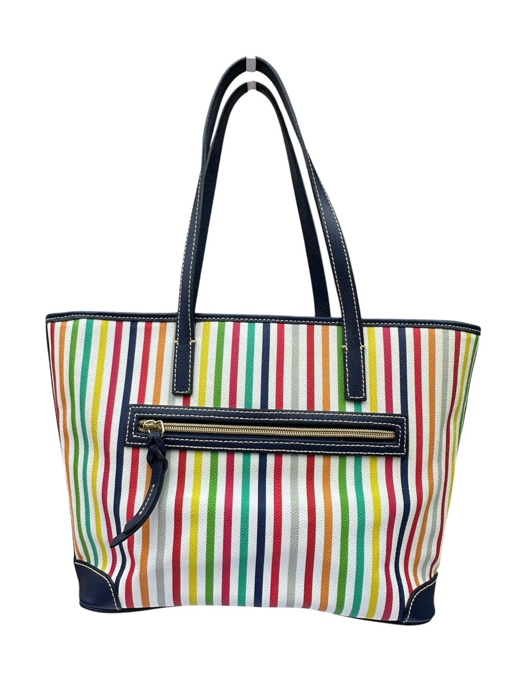 💐Dooney & Bourke Rainbow Multi Stripe Shopper Tote Bag + Flower Charm - Picture 2 of 12
